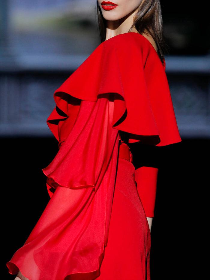 Hannibal laguna LOOK 17 GALA | Vestido en crepe y gasa color geranio Ofertas de temporada