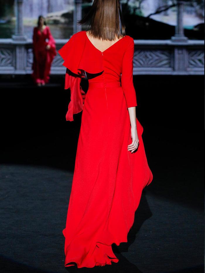 Hannibal laguna LOOK 17 GALA | Vestido en crepe y gasa color geranio Ofertas de temporada