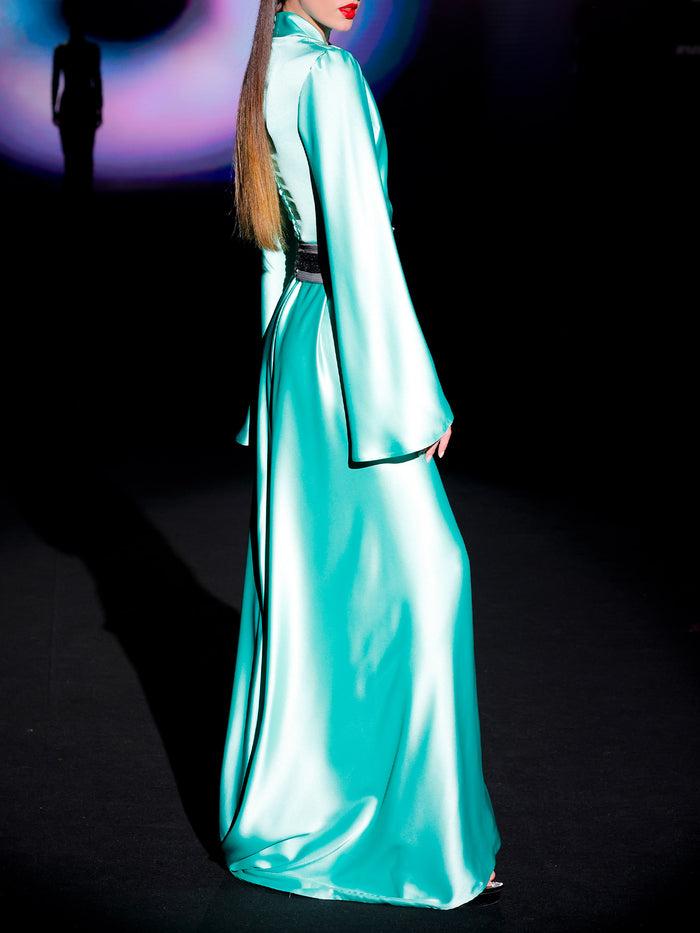 Hannibal laguna LOOK 4 Vestido JELBANI | Vestido de fiesta realizado en satin color verde agua Outlet online
