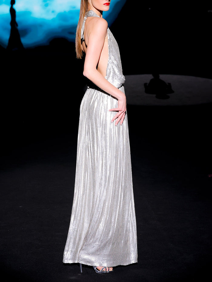 Hannibal laguna LOOK 7 Vestido JORCHEL | Vestido de fiesta realizado en paillete plata metalizado mate Venta caliente