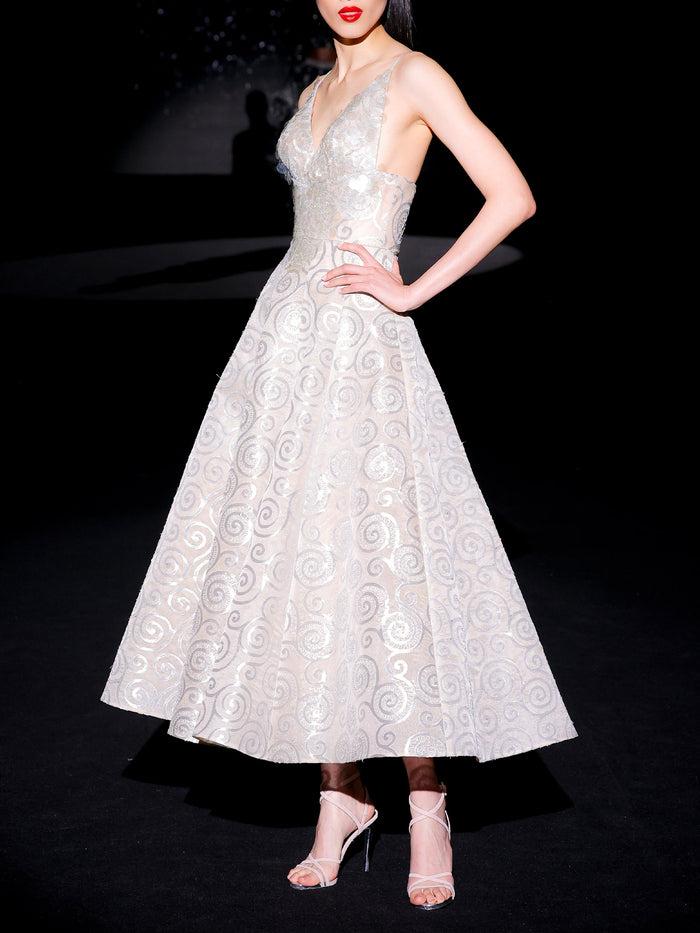 Hannibal laguna LOOK 11 Vestido JAMANPUR | Vestido de fiesta realizado en jacquards de seda Rebajas de fábrica