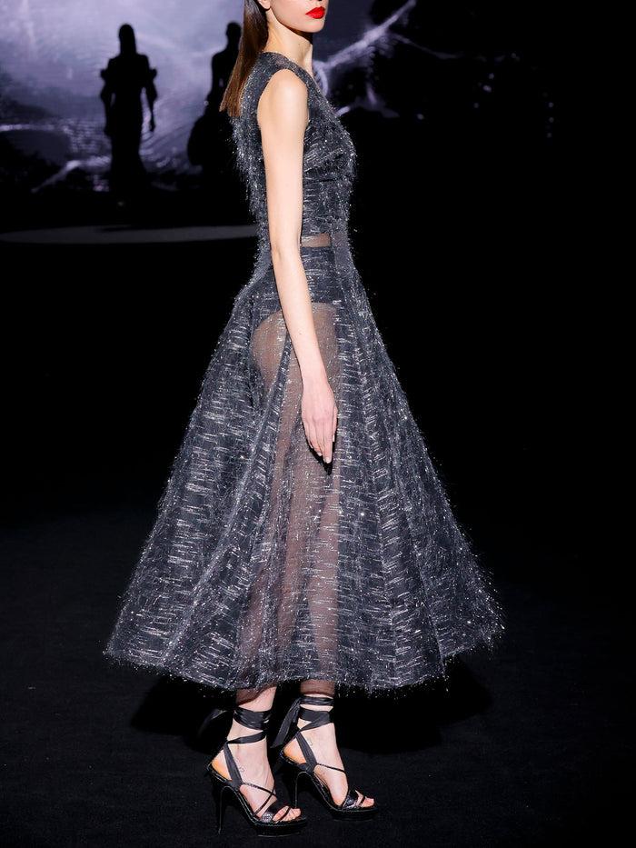 Hannibal laguna LOOK 13 Vestido JARLESTIN | Vestido midi de fiesta realizado en organza con filamentos de celofan Ventas relámpago