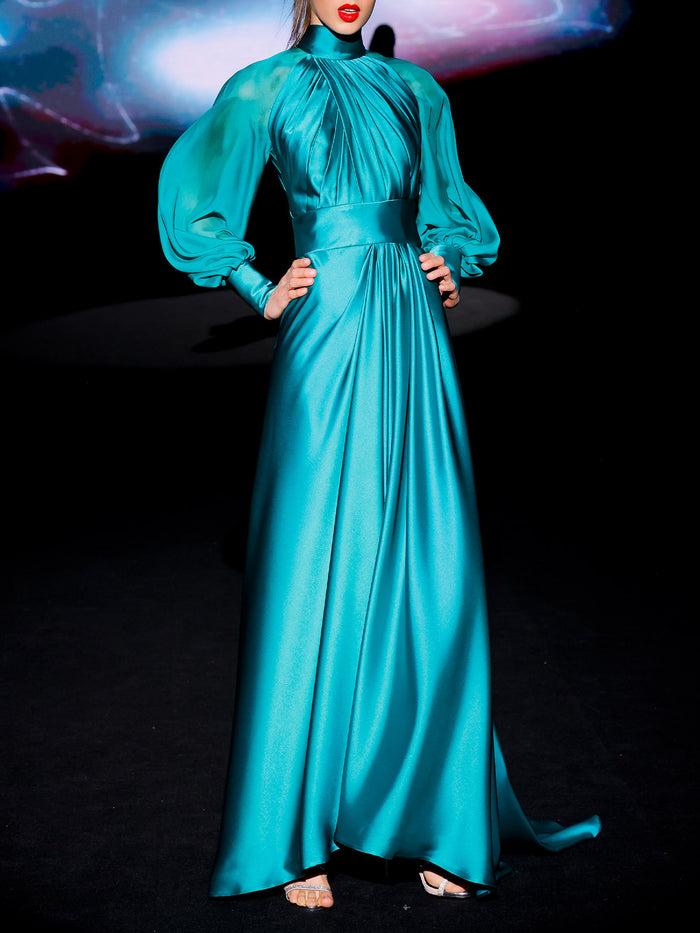 Hannibal laguna LOOK 15 Vestido JIBERAL | Vestido de fiesta realizado en satín color verde Tienda