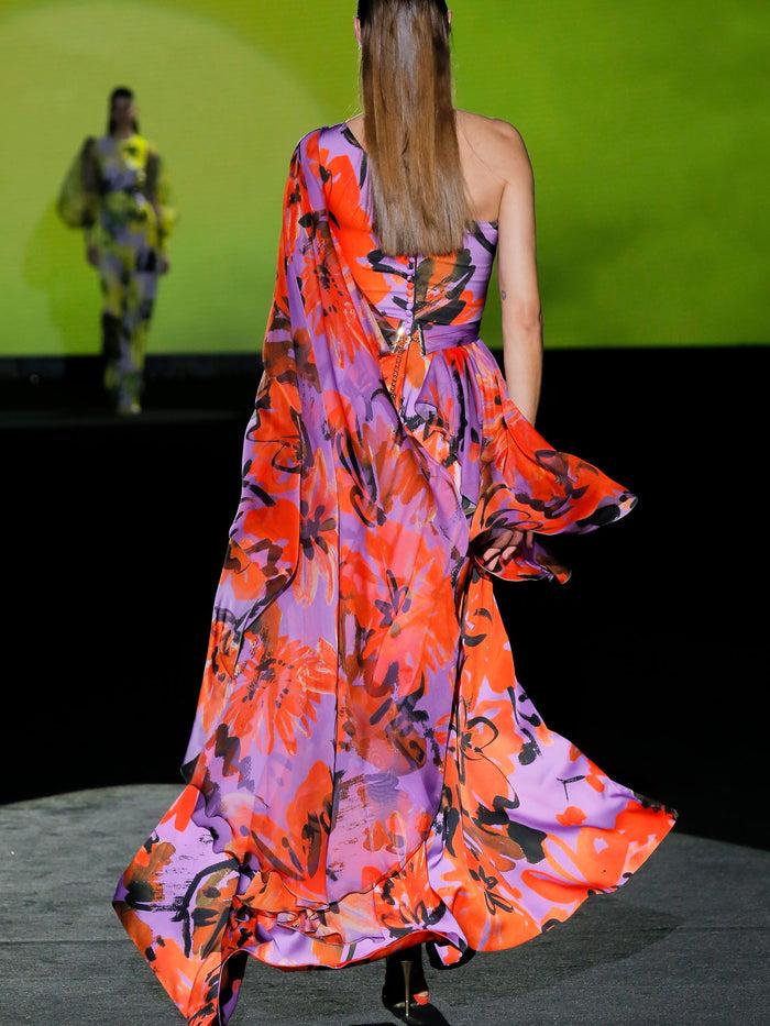 Hannibal laguna LOOK 3 FLORIDIA | Vestido largo asimétrico en satín y gasa Envío gratis