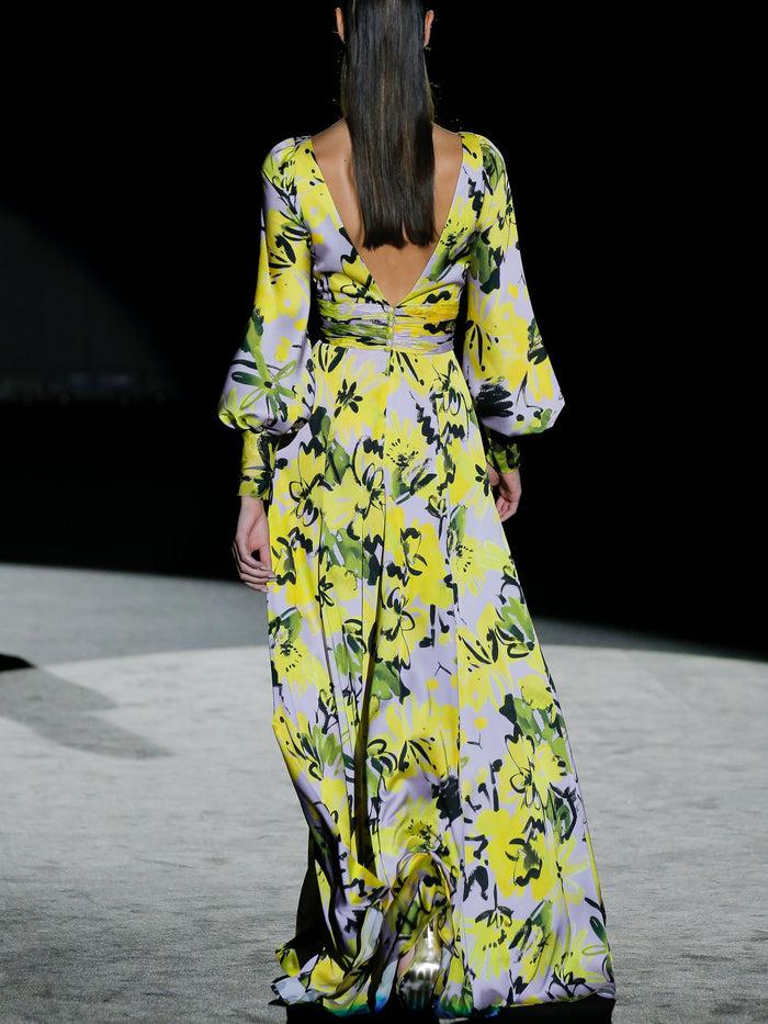 Hannibal laguna LOOK 6 FLORENTIA | Vestido en satín estampado y falda de capa ÚLTIMAS EDICIONES