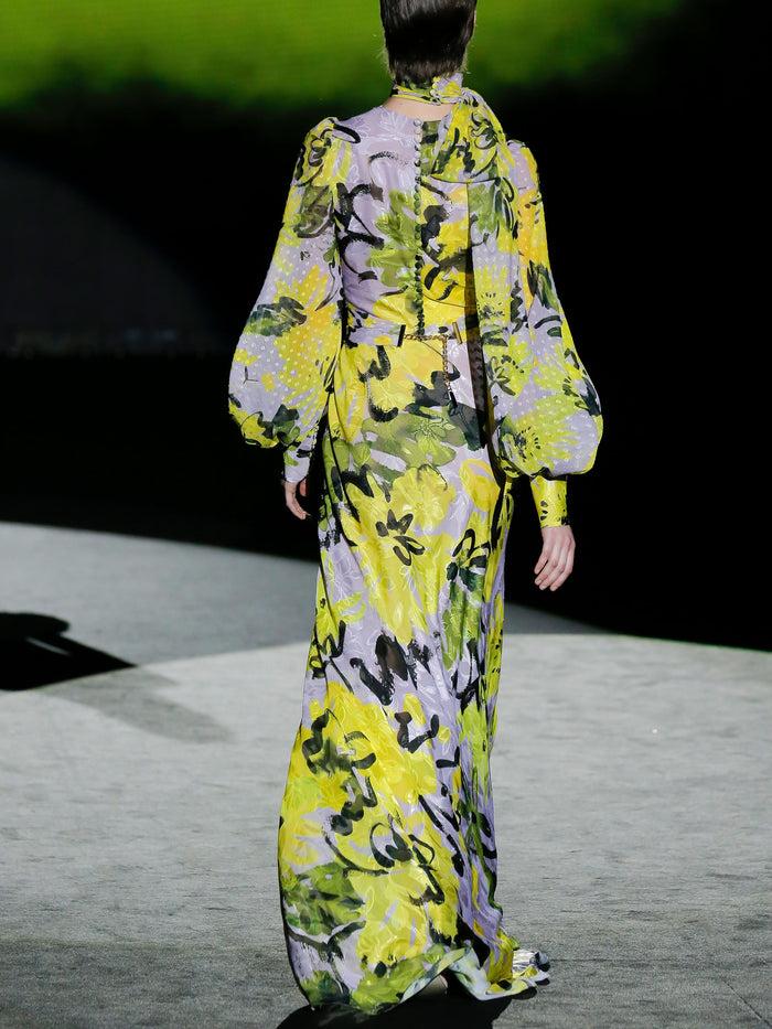 Hannibal laguna LOOK 10 FLOWERS | Vestido en gasa devoré estampada con escote en pico y falda evasé Promoción por tiempo limitado