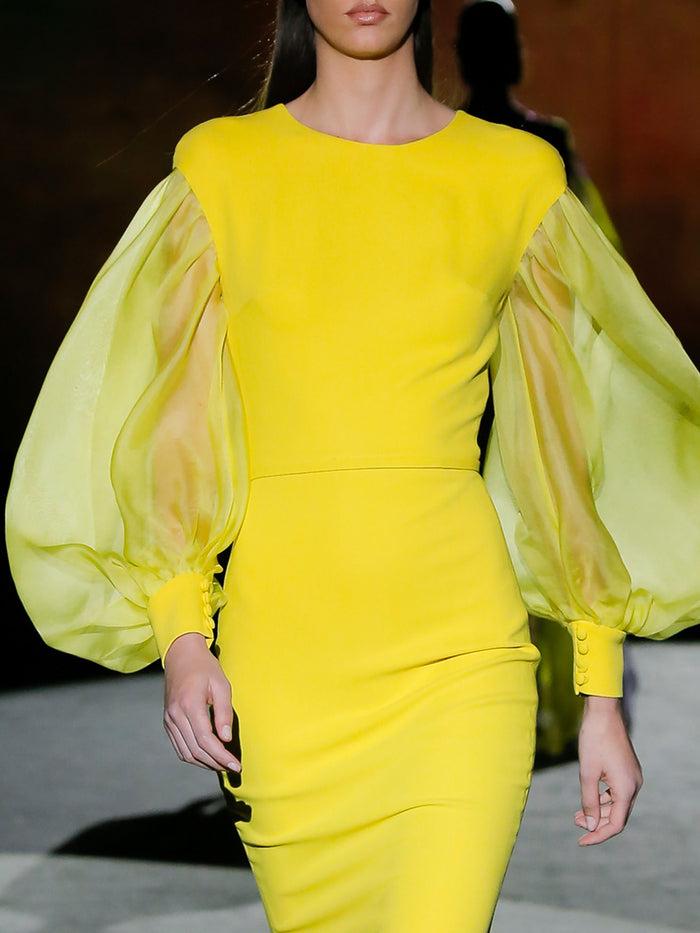 Hannibal laguna LOOK 15 FLUOR | Vestido de fiesta en crepe amarillo con falda sirena Superdescuento