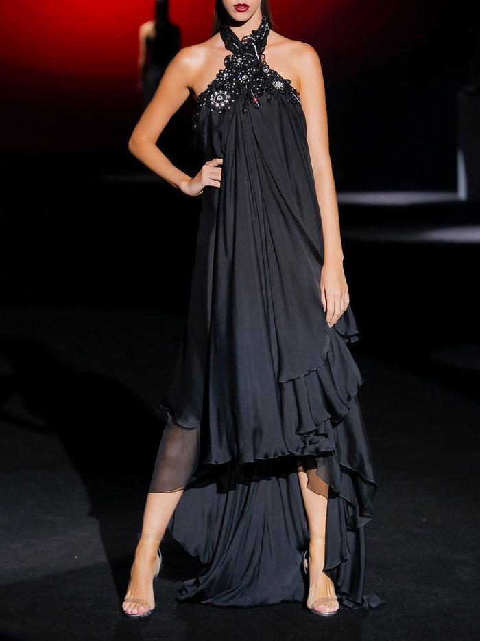 Hannibal laguna Look 5 XUIN | Vestido largo de fiesta en gasa color negro Libre de impuestos