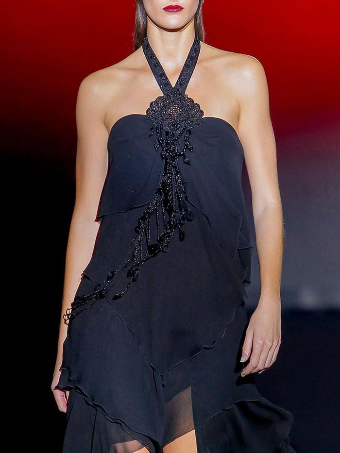 Hannibal laguna Look 7 XUPITER | Vestido asimétrico de fiesta en gasa color negro Oferta exclusiva