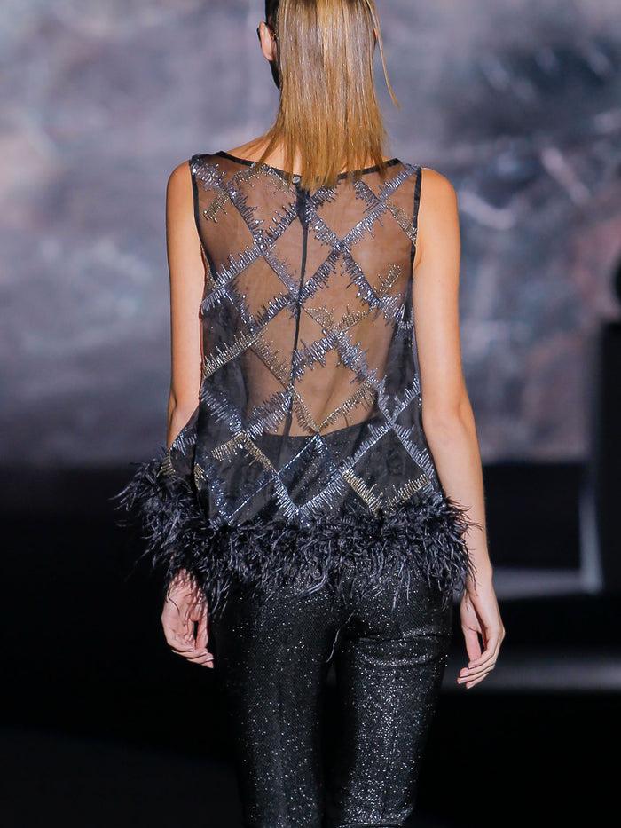 Hannibal laguna Look 9 XOANA y XOE Blusa en organza bordada y pantalon pitillo Descuento por venta flash