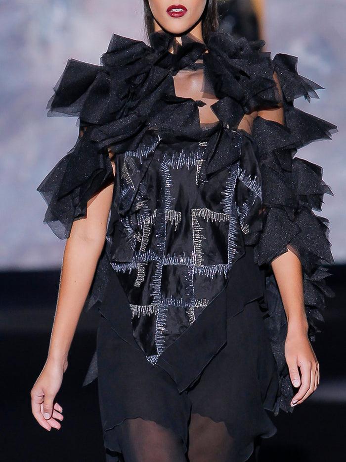 Hannibal laguna Look 10 XEXILA | Vestido asimétrico de fiesta corto en gasa color negro Ofertas de temporada