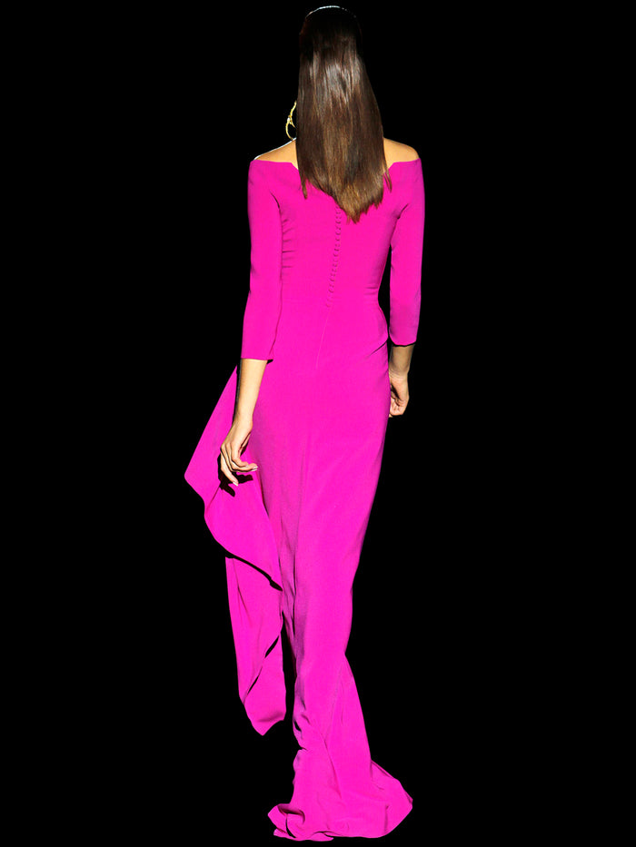 Hannibal laguna LOOK 4 BUGANVILLA | Vestido largo de fiesta en crepe morado Venta caliente