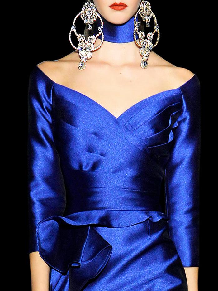 Hannibal laguna LOOK 8 BELARDI | Vestido cocktail en mikado pique azul Gran oferta