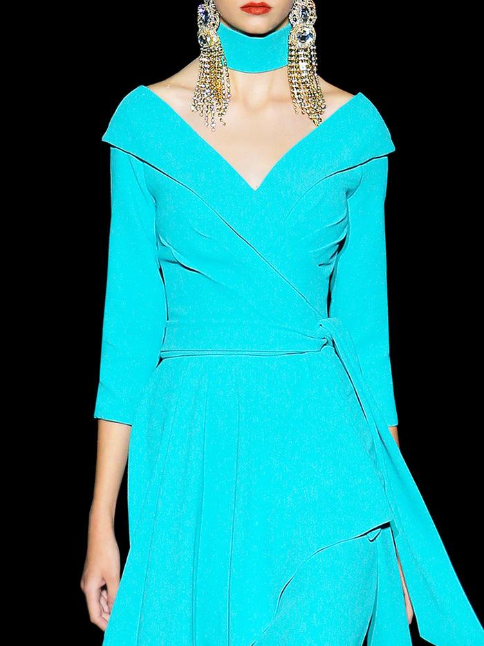Hannibal laguna LOOK 11 BIANCARDI | Vestido largo de fiesta en crepe verde Los más vendidos