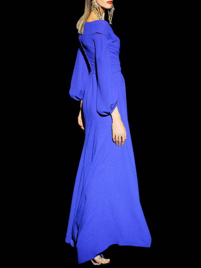 Hannibal laguna LOOK 12 BORONATI | Vestido largo de fiesta en crepe azul Ventas relámpago