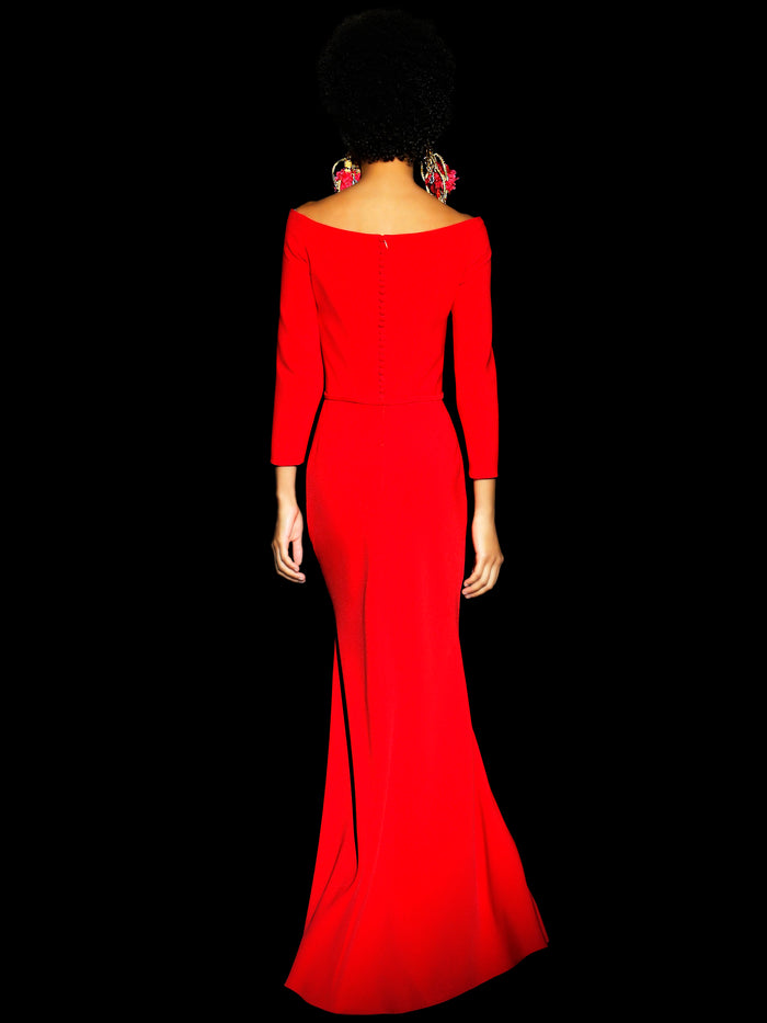Hannibal laguna LOOK 16 BELAIR | Vestido largo en crepe rojo con falda sirena Tienda