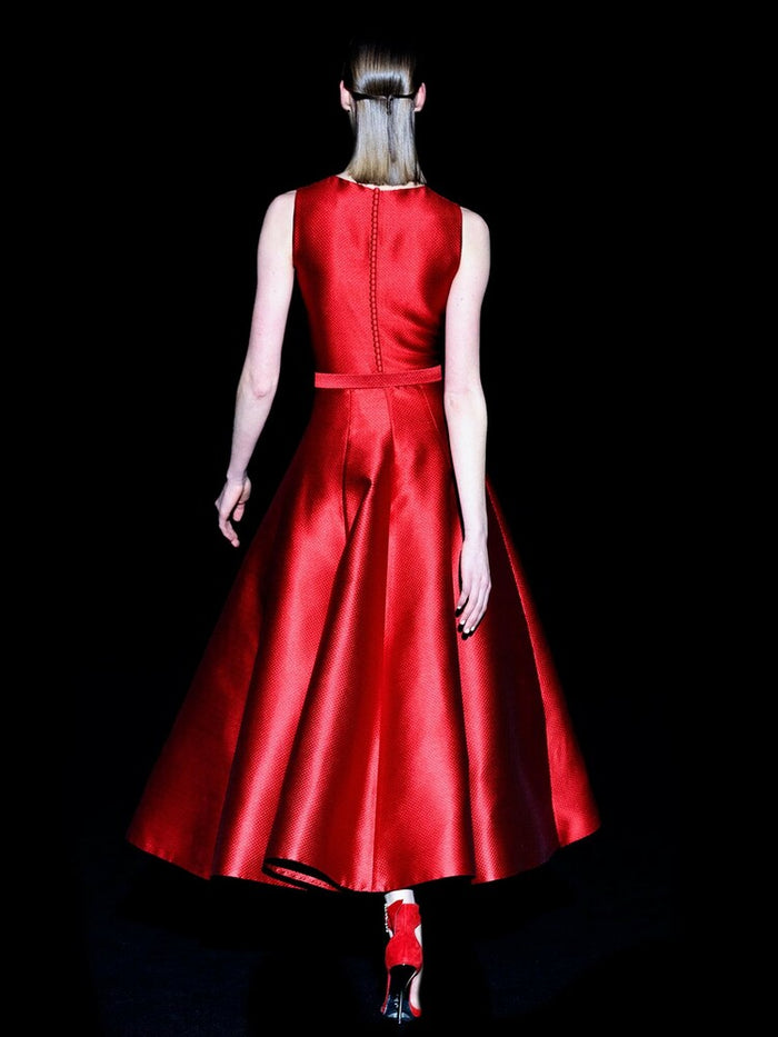 Hannibal laguna Look 3 Vestido CAVALINI | Gran pique rojo con falda de nesgas Rebajas online