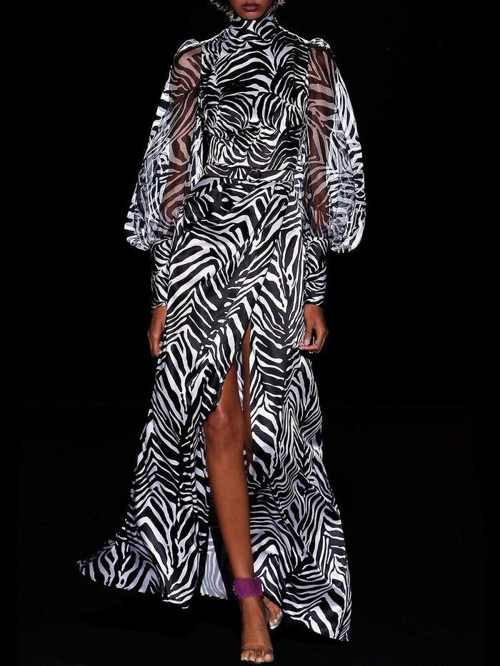 Hannibal laguna Look 10 CEYLAN | Satin estampado cebra blanco y negro ÚLTIMAS EDICIONES
