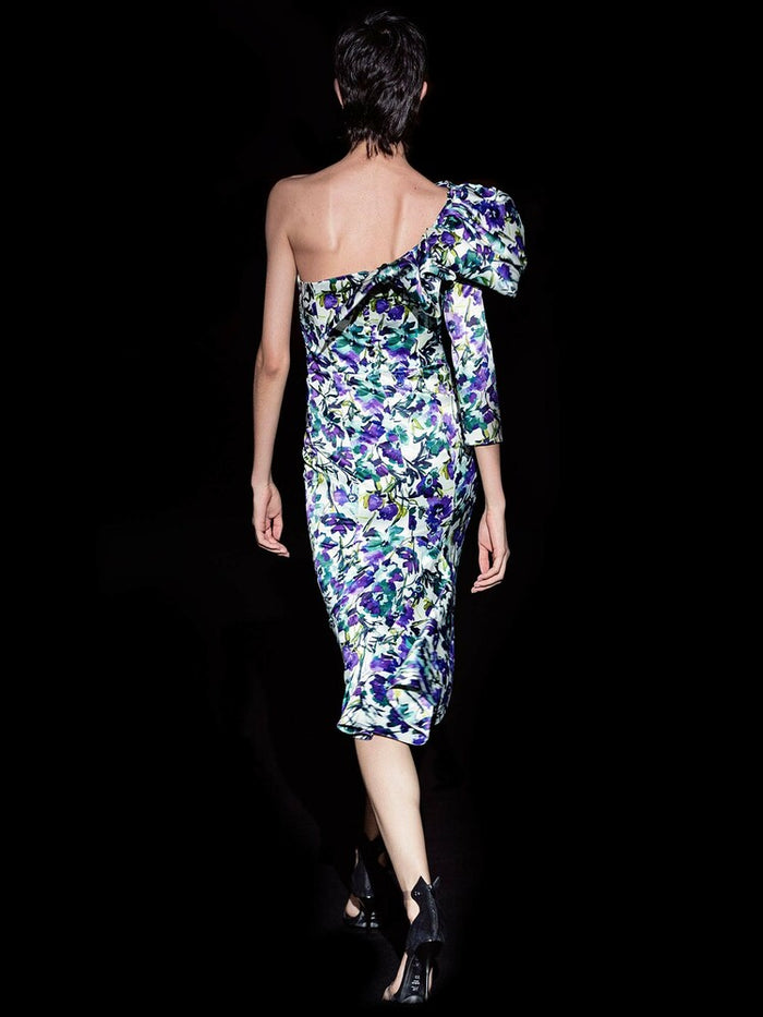 Hannibal laguna Look 13 CASELLA | Vestido en satin estampado azaleas pato Precio de fábrica