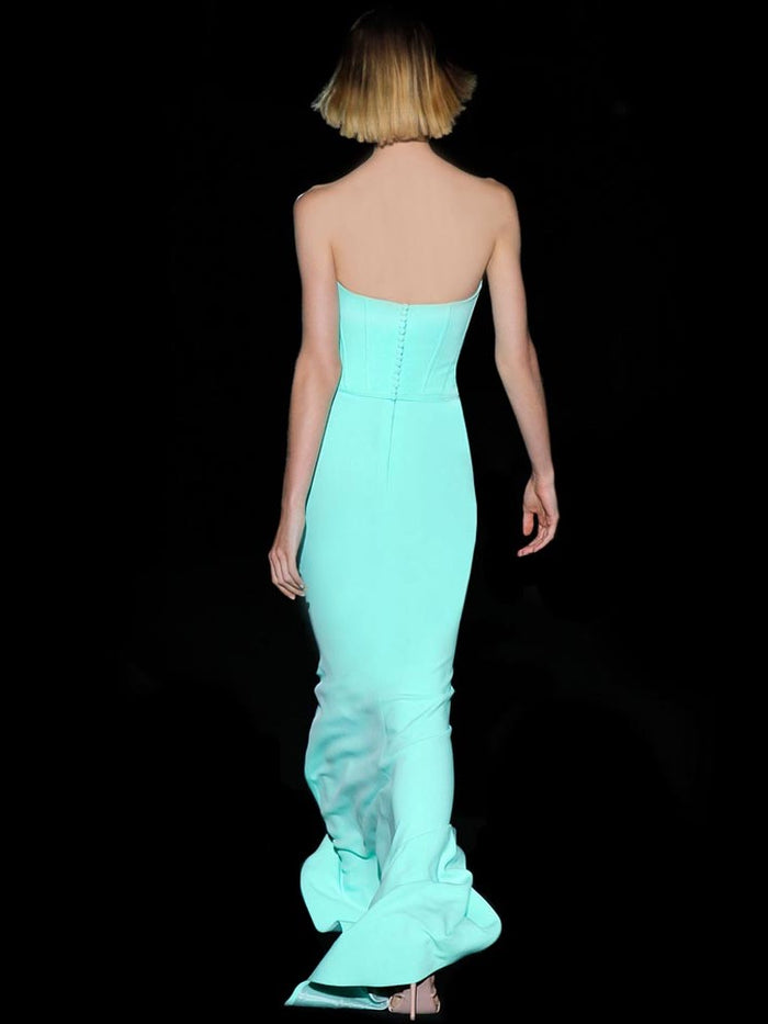 Hannibal laguna Look 3 DELIUS | Vestido largo en crepe con falda sirena Envío internacional gratuito