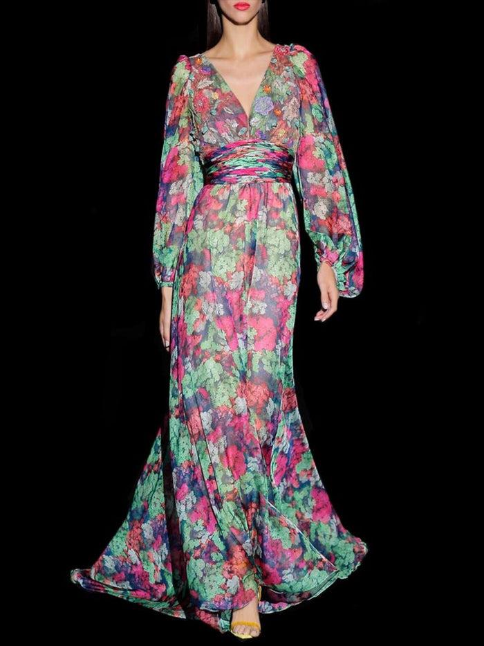 Hannibal laguna Look 6 DANTE | Vestido largo de fiesta en plumeti estampado