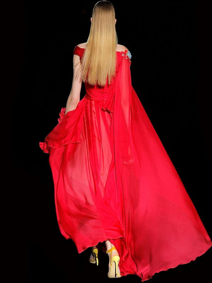 Hannibal laguna Look 28 DELANIA | Vestido gasa roja con falda asimétrica Precio ultrabajo