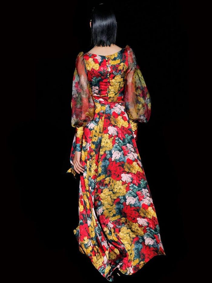 Hannibal laguna Look 29 DIVINITY | Vestido satín estampado floral Devoluciones gratuitas