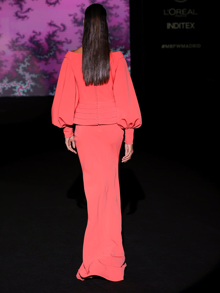 Hannibal laguna LOOK 17 Vestido KENDRA | Vestido en crepe pomelo con escote amplio y caparazón drapeado Gran oferta