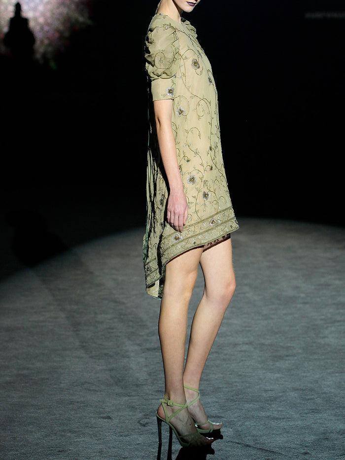 Hannibal laguna LOOK 5 HELVETIUS | Vestido en gasa bordada color verde olivo Envío gratis