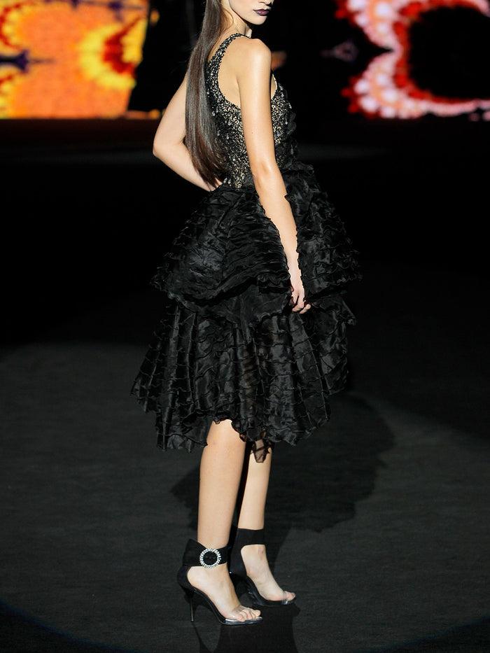 Hannibal laguna LOOK 18 HYMAN | Vestido en malla bordada y organza negra COMPRAR AHORA