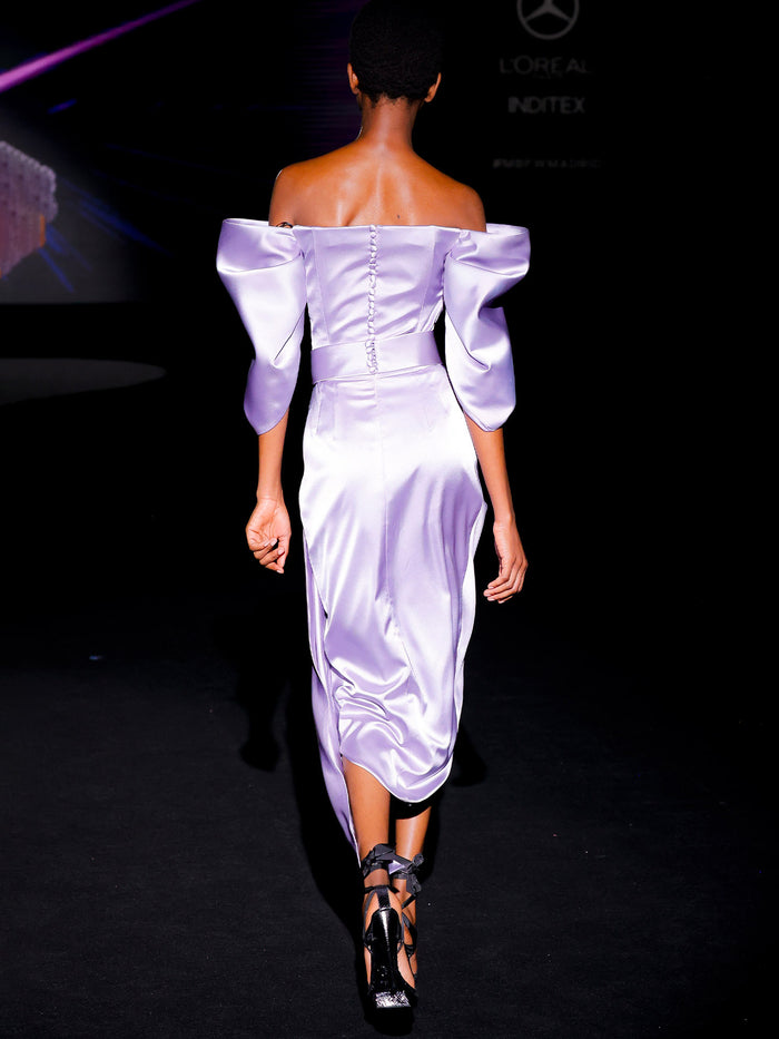 Hannibal laguna LOOK 33 Vestido JICARUS | Vestido de fiesta corto en satin color amatista Rebajas baratas