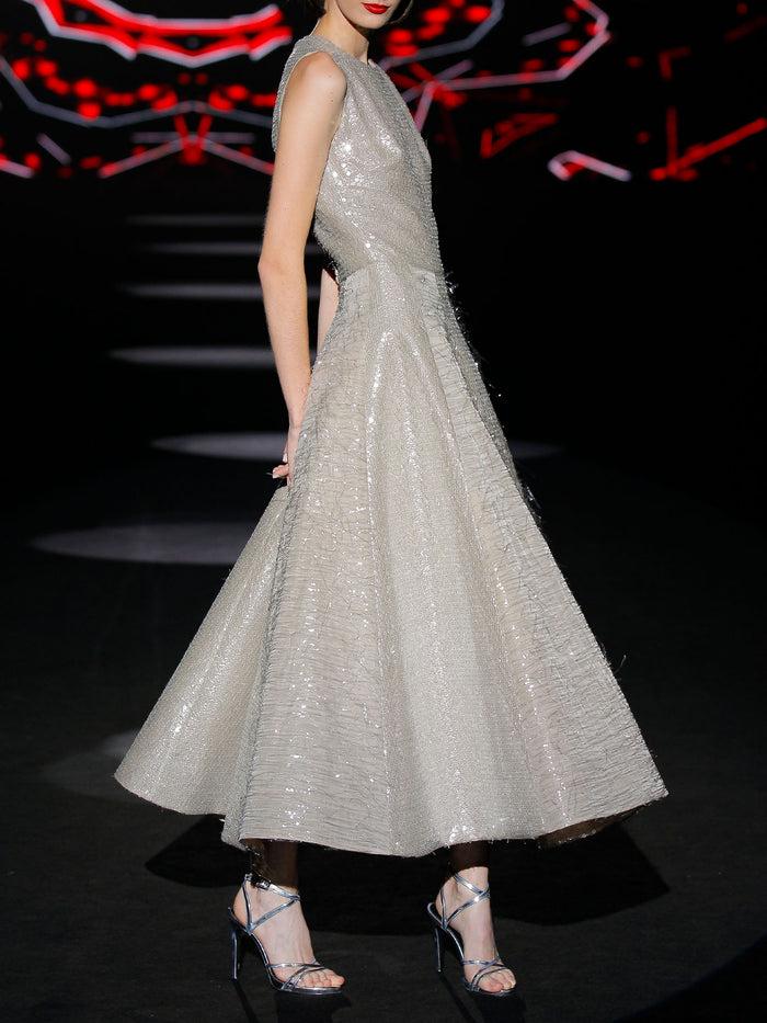 Hannibal laguna LOOK 15 ISABELLA | Vestido midi de fiesta en color gris perla Descuento