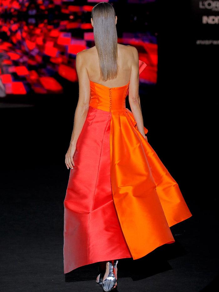 Hannibal laguna LOOK 31 ISOLDA | Vestido de fiesta midi en color teja y naranja Tienda