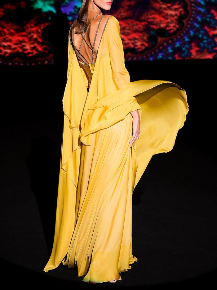 Hannibal laguna LOOK 28 Vestido KARLANGO | Vestido de fiesta en gasa aceite con escote corazón Envío internacional gratuito
