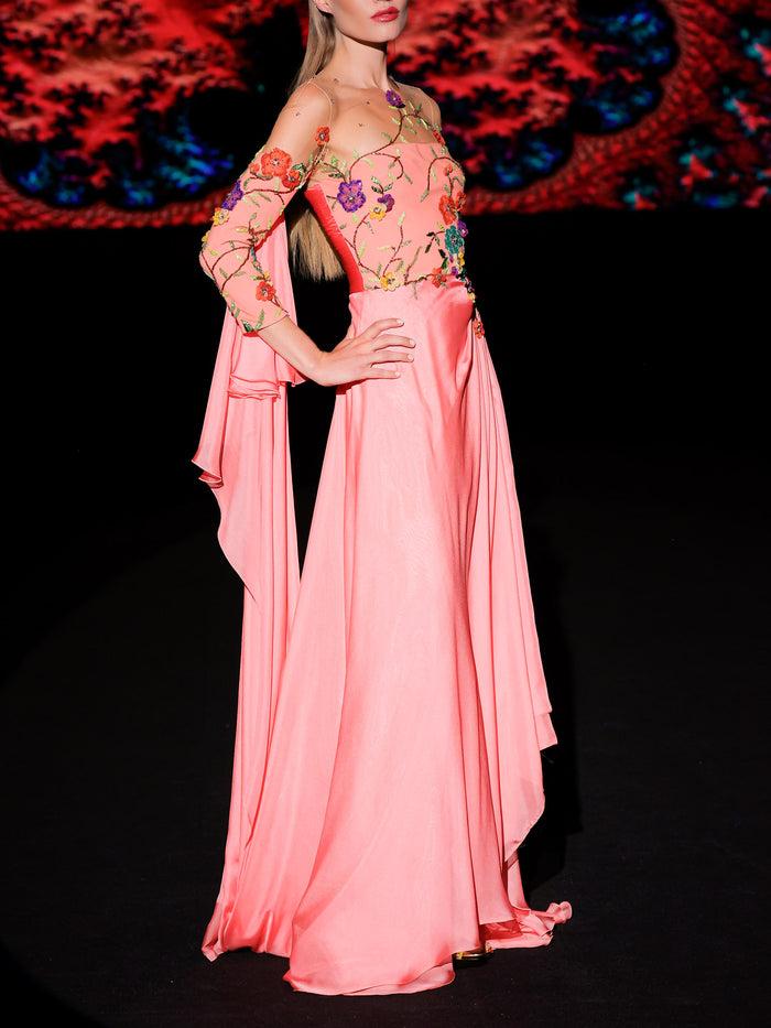 Hannibal laguna LOOK 31 Vestido KARBELLA | Vestido de fiesta en gasa flamenco con escote palabra de honor Ahorra y exporta