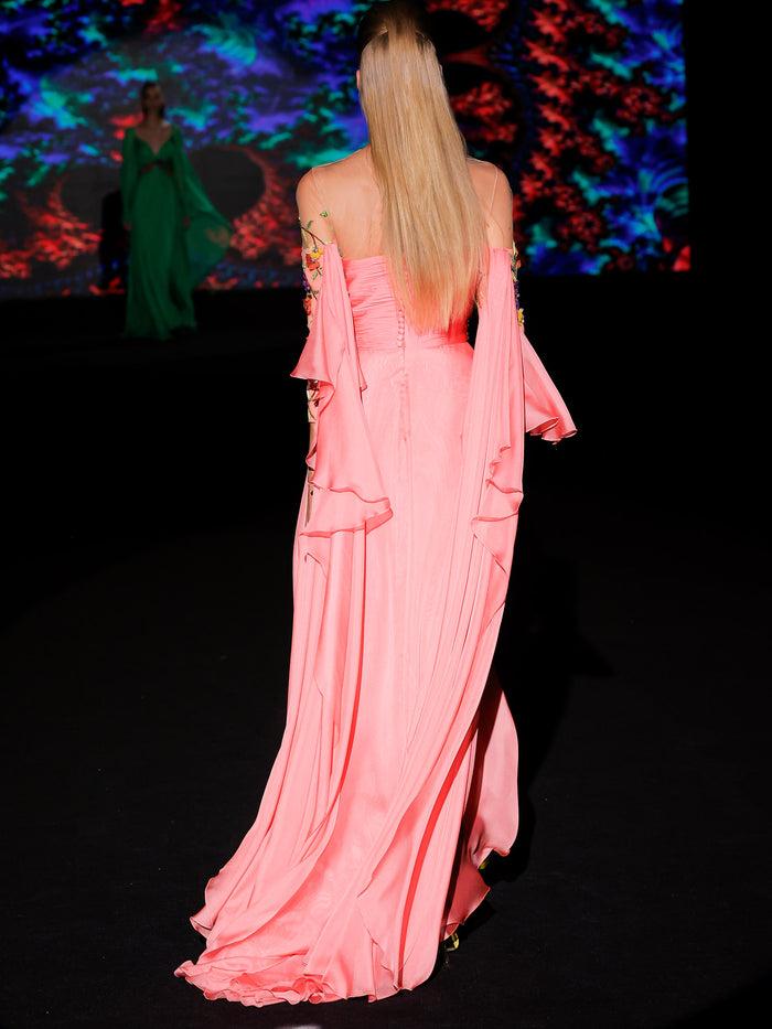 Hannibal laguna LOOK 31 Vestido KARBELLA | Vestido de fiesta en gasa flamenco con escote palabra de honor Ahorra y exporta