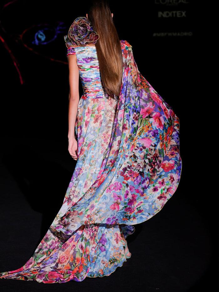 Hannibal laguna LOOK 36 Vestido KIMBERLAND | Vestido largo en gasa estampada en verbena floral Oferta exclusiva