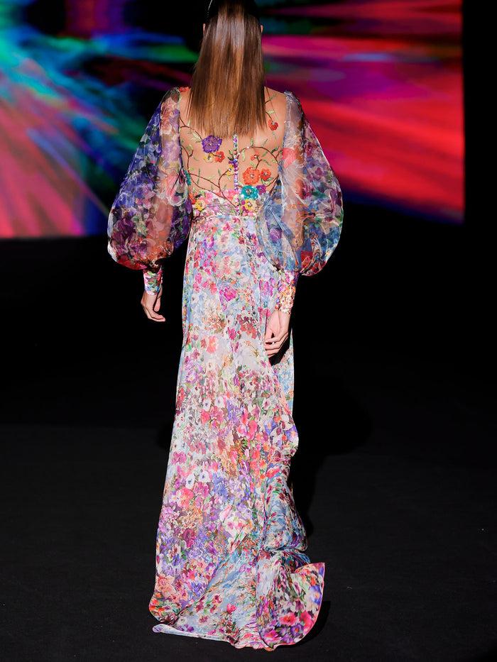 Hannibal laguna LOOK 37 Vestido KAMIL | Vestido largo en gasa estampada en verbena floral Última moda