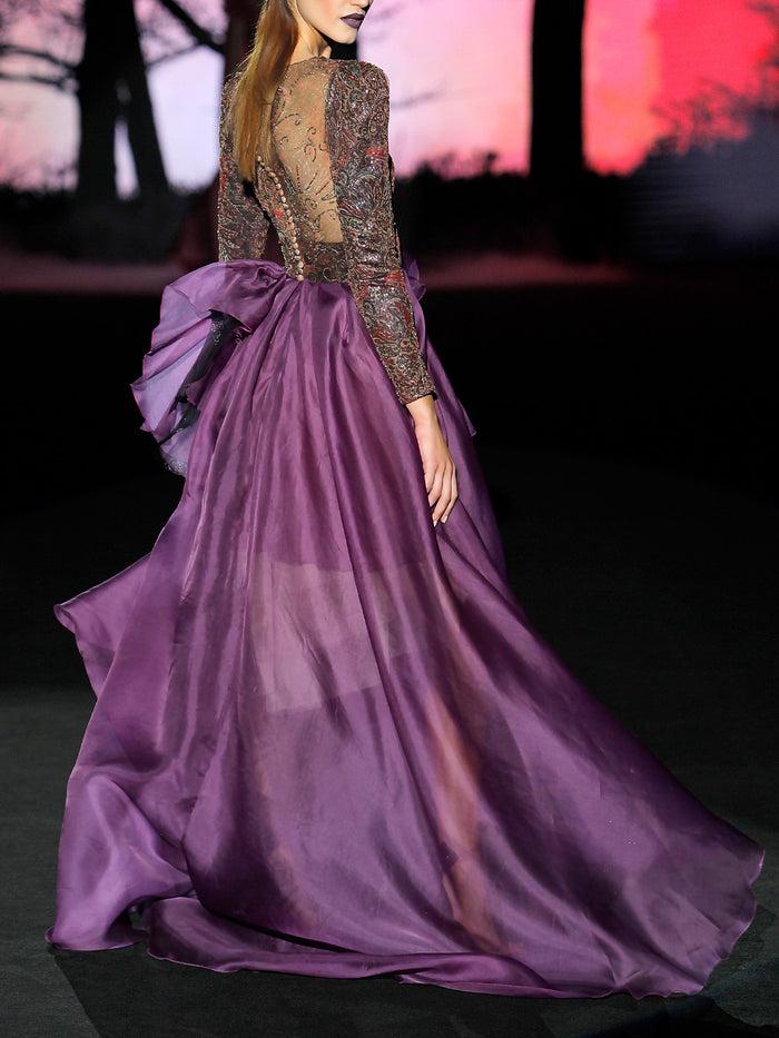Hannibal laguna LOOK 34 HANOVER | Vestido en tatoo bordado y garza morada Rebajas de fábrica