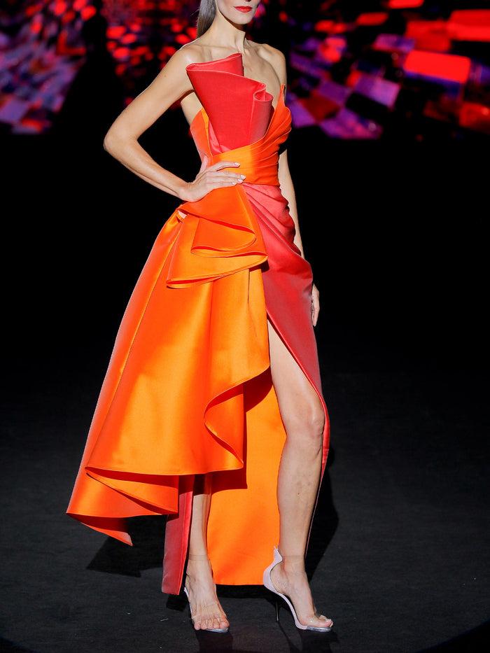 Hannibal laguna LOOK 31 ISOLDA | Vestido de fiesta midi en color teja y naranja Último día