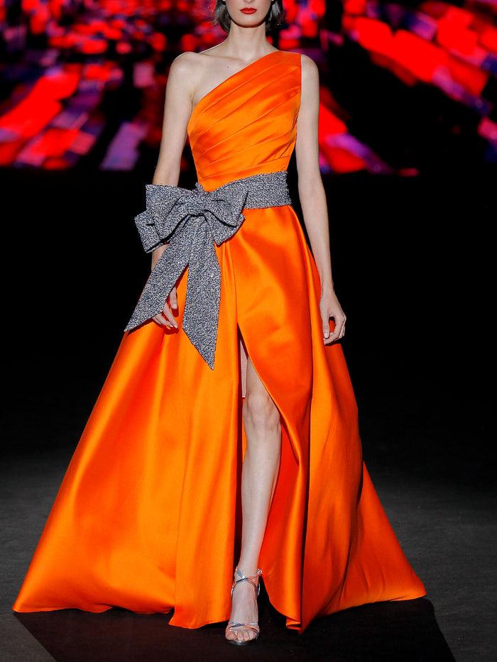 Hannibal laguna LOOK 33 INSOLITU | Vestido de fiesta en mikado color naranja
