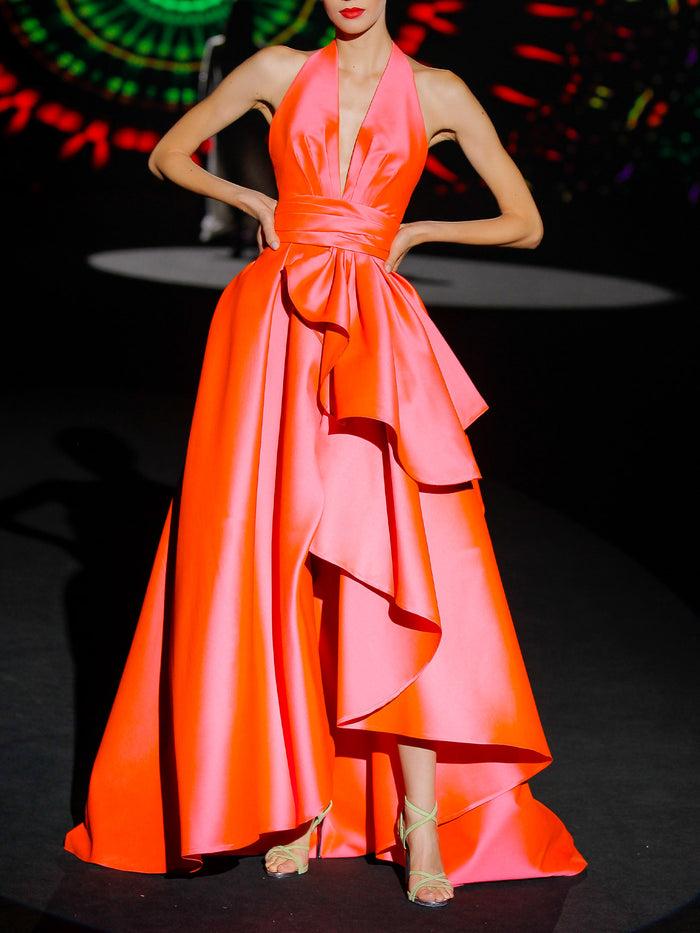 Hannibal laguna LOOK 38 ITALY | Vestido de fiesta largo de mikado en color salmón Superdescuento