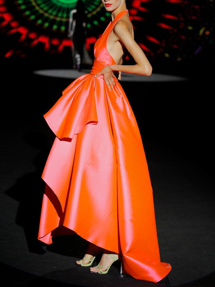 Hannibal laguna LOOK 38 ITALY | Vestido de fiesta largo de mikado en color salmón Superdescuento
