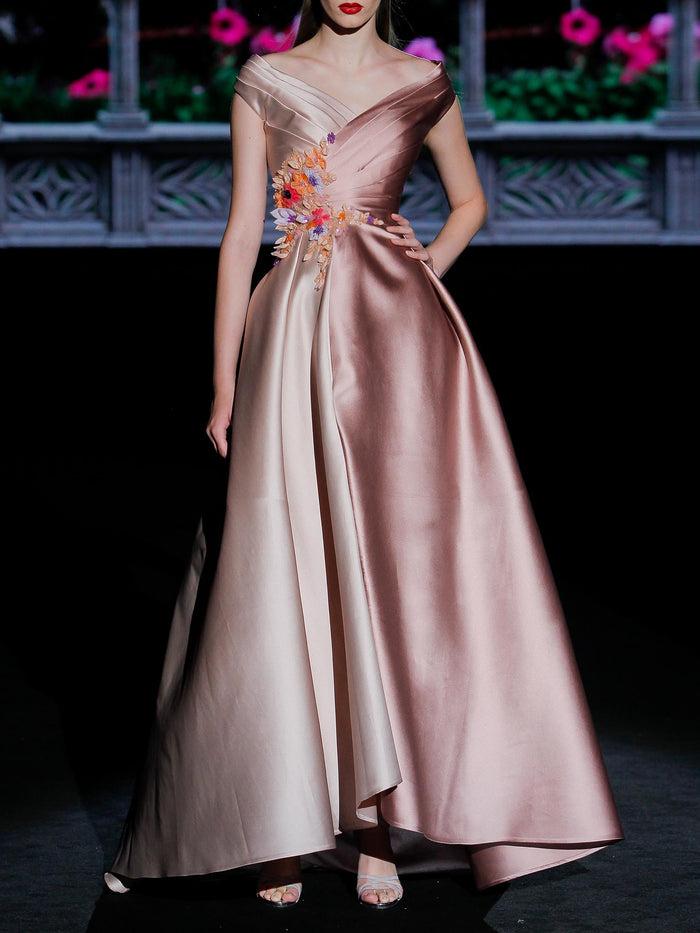 Hannibal laguna LOOK 26 GRIMALDI | Vestido de noche mikado canela y nude En oferta