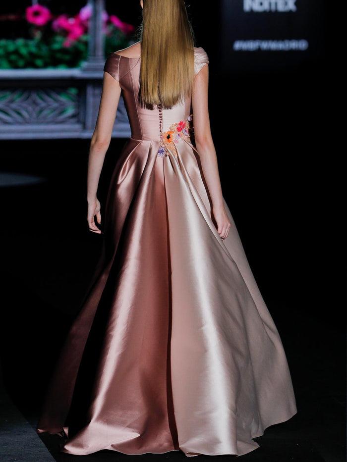 Hannibal laguna LOOK 26 GRIMALDI | Vestido de noche mikado canela y nude En oferta