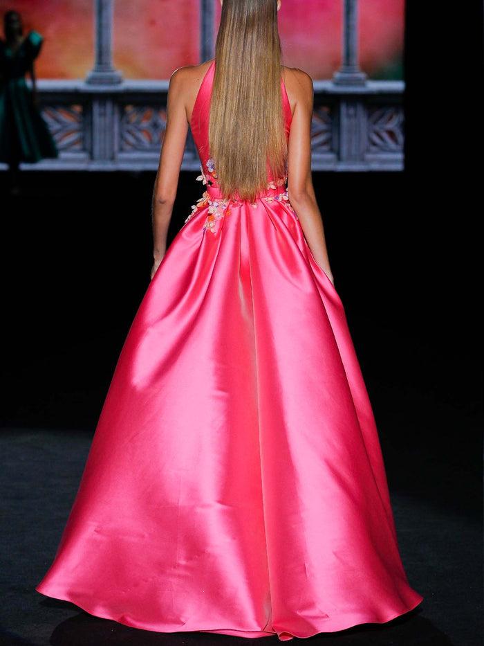 Hannibal laguna LOOK 29 GARLAND | Vestido de fiesta en mikado color flamenco Oferta exclusiva
