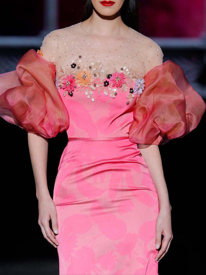 Hannibal laguna LOOK 31 GERALDINIA | Vestido de fiesta en satin pomelo Descuento por venta flash