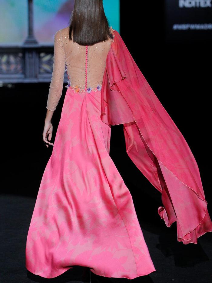 Hannibal laguna LOOK 33 GIORDANI | Vestido de fiesta en satín y gasa bordado Ofertas especiales