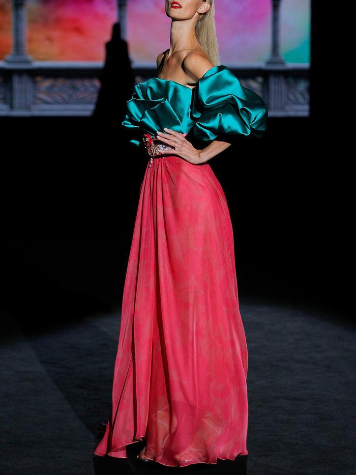 Hannibal laguna LOOK 34 GABRIELE | Vestido en gasa pomelo y cuerpo mikado verde Grandes ahorros