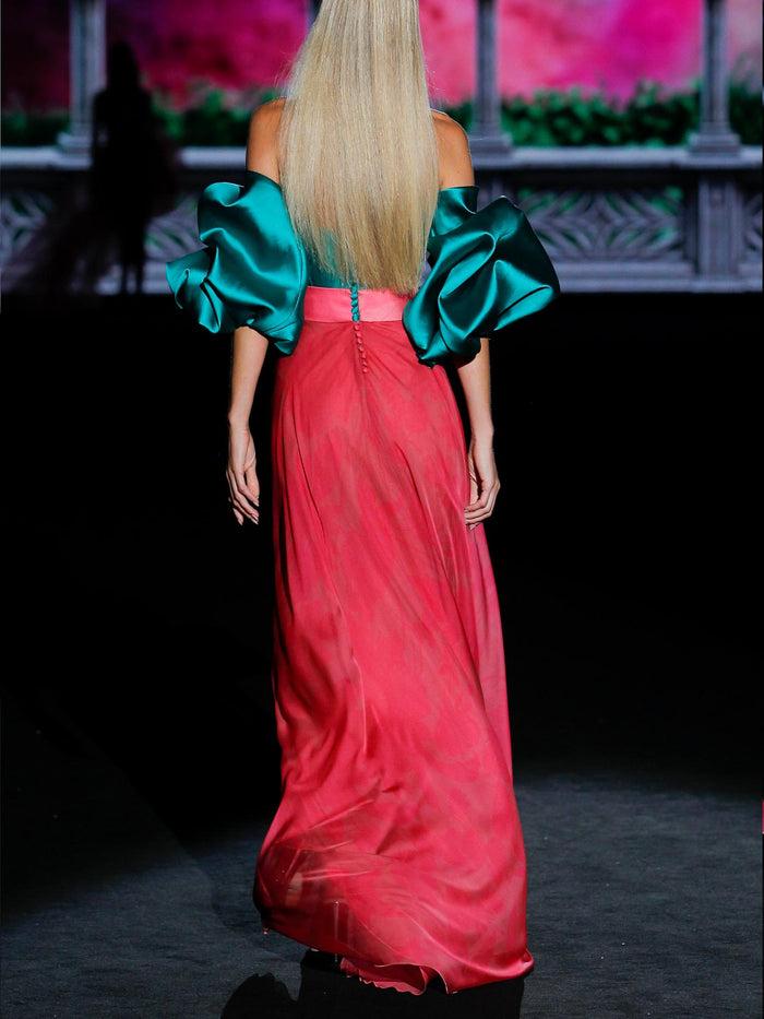 Hannibal laguna LOOK 34 GABRIELE | Vestido en gasa pomelo y cuerpo mikado verde Grandes ahorros